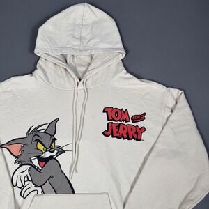 Tom and Jerry Sweatshirt Size M Vintage Style Graphic Hoodie Grey